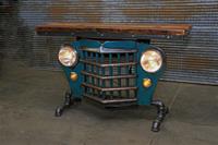01 "Steampunk Industrial, Original 50's Jeep Willys Grille, Greenish, Table"