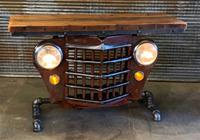 01 "Steampunk Industrial, Original 50's Jeep Willys Grille, Table, Red"