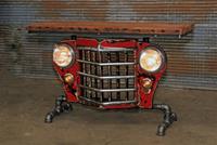 01 "Steampunk Industrial, Original 50's Jeep Willys Grille, Hallway Table"