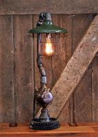 01 "Steampunk Industrial, Antique Service Station Shade, Gear Base Meter Lamp"