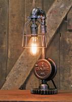 01 "Steampunk Industrial, Antique Case Tractor Wheel Hub & Gear Lamp"
