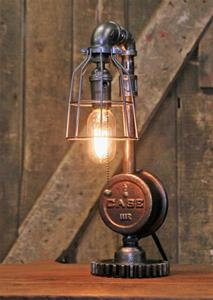 01 "Steampunk Industrial, Antique Case Tractor Wheel Hug & Gear Lamp"